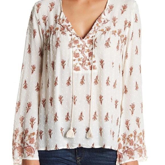 Anthropologie Tops - Love Stitch Women's Natural Printed Peasant Blouse